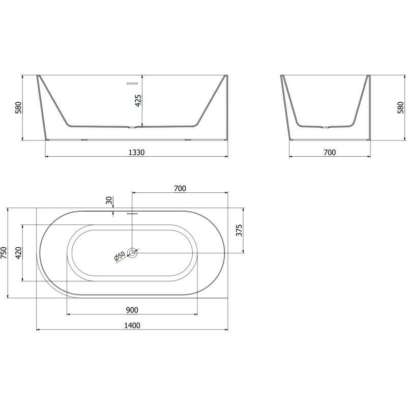 Mexen Mia cadă de baie freestanding colț dreapta 140 x 75 cm, albă, preaplin auriu - 52691407500P-50