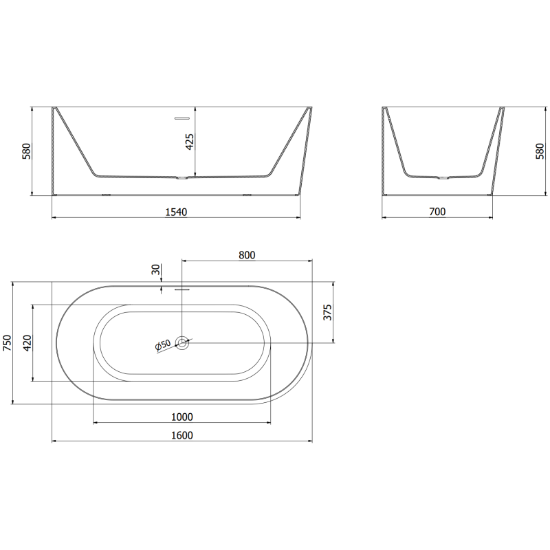 Mexen Mia cadă de sine stătătoare colț stânga 160 x 75 cm, alb/negru, preaplin cromat - 52691607575L-01