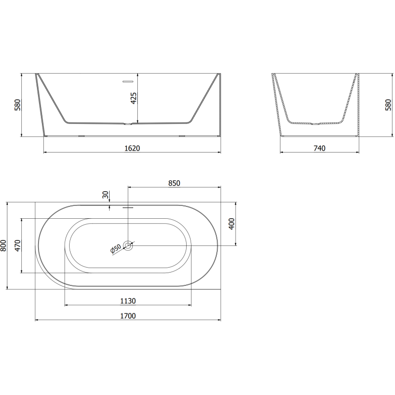 Mexen Mia szabadon álló sarokkád, jobb oldali, 170 x 80 cm, fehér, fekete túlfolyóval - 52691708000P-70
