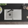 Mexen Cesar chiuvetă de granit cu un compartiment, cu picurător și baterie de bucătărie Rita, Albă - 6514-20-670300-70