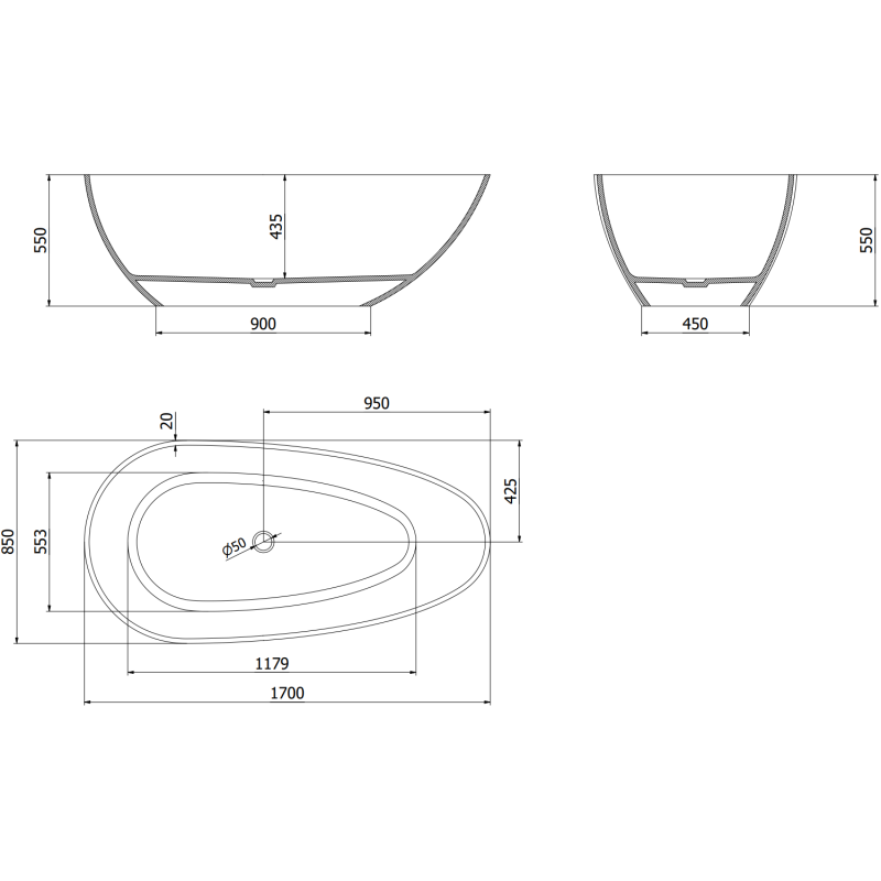 Mexen Glass átlátszó szabadon álló kád 170 x 85 cm, króm lefolyó - 58061708511