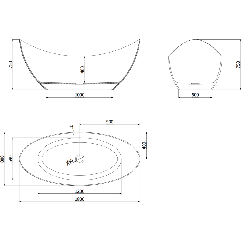 Mexen Vea cadă de baie independentă transparentă denim 180 x 80 cm, dop crom - 58091808007
