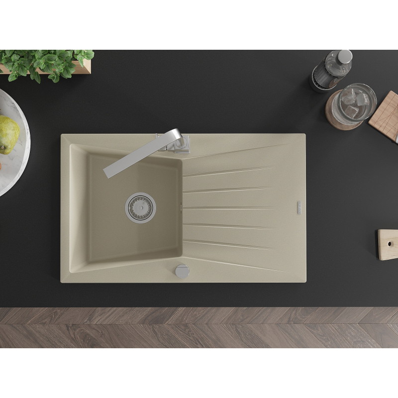 Mexen Cesar chiuvetă de granit cu 1 compartiment cu scurgător și baterie de bucătărie Rita, bej - 6514-69-670300-00