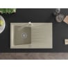 Mexen Cesar chiuvetă de granit cu un compartiment, cu picurător și baterie de bucătărie Rita, Bej - 6514-69-670300-69