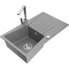 Mexen Cesar chiuvetă din granit cu 1 compartiment, cu scurgător și baterie de bucătărie Rita, gri - 6514-71-670300-00