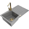 Mexen Cesar chiuvetă de granit cu o singură cuvă și scurgător, cu baterie de bucătărie Rita, gri - 6514-71-670300-50