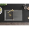 Mexen Cesar chiuvetă de granit cu un compartiment, cu picurător și baterie de bucătărie Rita, gri - 6514-71-670300-50