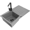 Mexen Cesar chiuvetă de granit cu 1 compartiment, cu picurător și baterie de bucătărie Rita, gri - 6514-71-670300-70-B