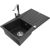 Mexen Cesar chiuvetă din granit cu 1 cuvă, cu scurgător și baterie de bucătărie Rita, negru/argintiu metalic