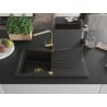 Mexen Cesar chiuvetă de granit 1 cameră cu scurgător și baterie de bucătărie Rita, negru/auriu metalic - 6514-75-670300-50