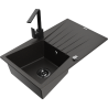 Chiuvetă granitică Mexen Cesar 1-cameră cu scurgător și baterie de bucătărie Rita, negru/auriu metalizat - 6514-75-670300-70-B