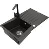 Mexen Cesar chiuvetă din granit cu 1 cuvă, scurgător și baterie de bucătărie Rita, negru/auriu metalic - 6514-75-670300-70