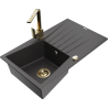 Mexen Cesar chiuvetă din granit cu 1 cuvă, cu scurgător și baterie de bucătărie Rita, negru cu pete - 6514-76-670300-50