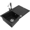 Mexen Cesar chiuvetă de granit cu 1 compartiment, cu scurgător și baterie de bucătărie Rita, negru - 6514-77-670300-00