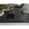 Mexen Cesar chiuvetă de granit cu un compartiment, cu picurător și baterie de bucătărie Rita, Neagră - 6514-77-670300-50-B