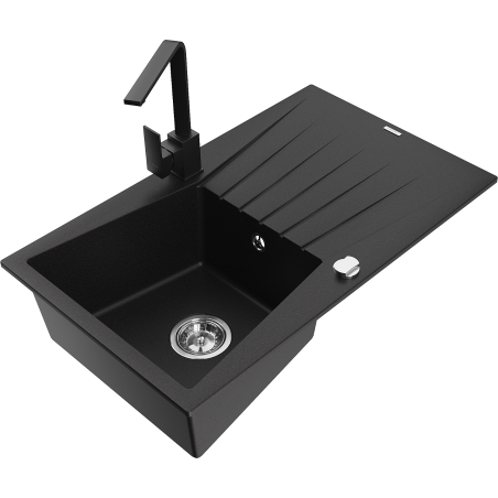 Mexen Cesar 1-medencés gránit mosogató csepegtetővel és Rita konyhai csapteleppel, fekete - 6514-77-670300-70