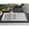 Mexen Andres chiuvetă din granit cu 1,5 cuve cu scurgător și baterie de bucătărie Rita, alb - 6515-20-670300-20