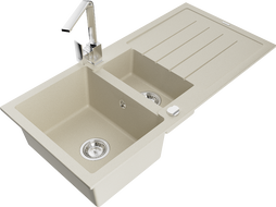 Mexen Andres 1,5 rekeszes gránit mosogató elvezetővel és Rita konyhai csapteleppel, bézs - 6515-69-670300-00