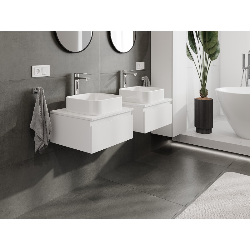 Mexen Orio fürdőszobai szekrény mosdókagyló alá, 50 cm, lappal, 1 fiók, matt fehér - 91A10-05023-1-BFC01