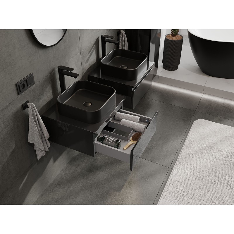 Mexen Orio 50 cm mosdó alatti szekrény munkalappal, 1 fiók, fekete fényes - 91A10-05023-1-BFC70