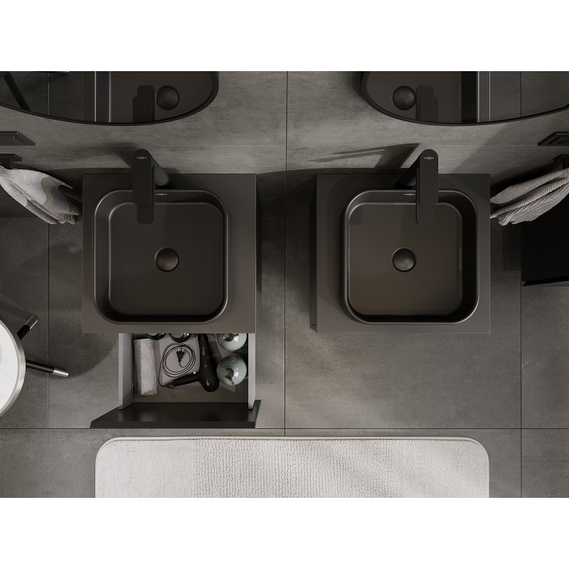 Mexen Orio fürdőszobai szekrény mosdó alatti 50 cm-es pulttal, 1 fiók, fekete matt - 91A10-05047-1-BFC71