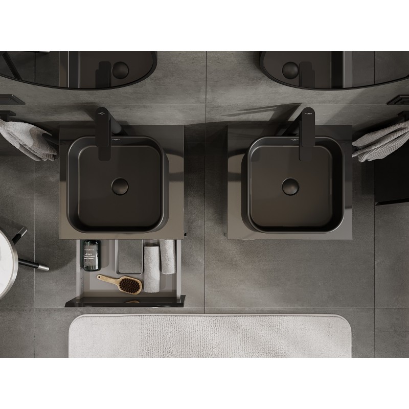 Mexen Orio fürdőszobai mosdó alatti szekrény 50 cm, munkalappal, 2 fiókkal, fekete fényes - 91A10-05047-2-BFFC70