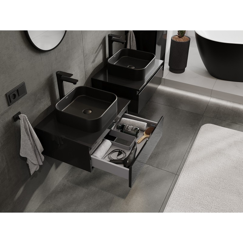 Mexen Orio dulap baie pentru lavoar 60 cm cu blat, 1 sertar, negru lucios - 91A10-06023-1-BFC70