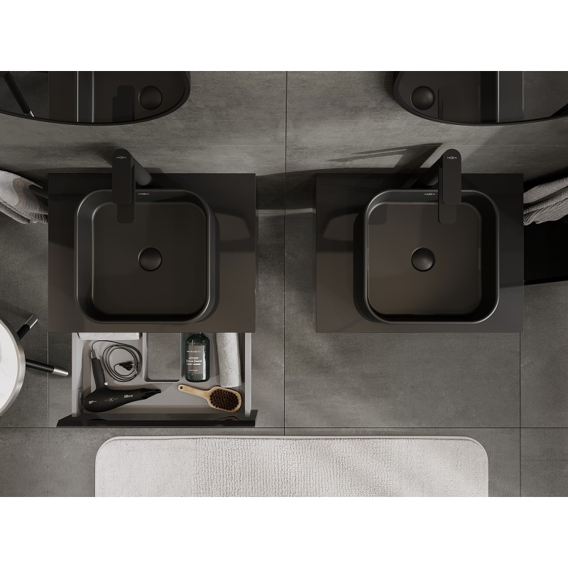 Mexen Orio dulap baie pentru lavoar 60 cm cu blat, 1 sertar, negru lucios - 91A10-06023-1-BFC70