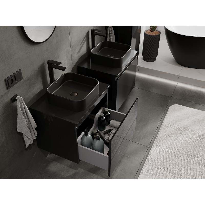 Mexen Orio dulap de baie sub lavoar 60 cm cu blat, 1 sertar, negru lucios - 91A10-06047-1-BFC70