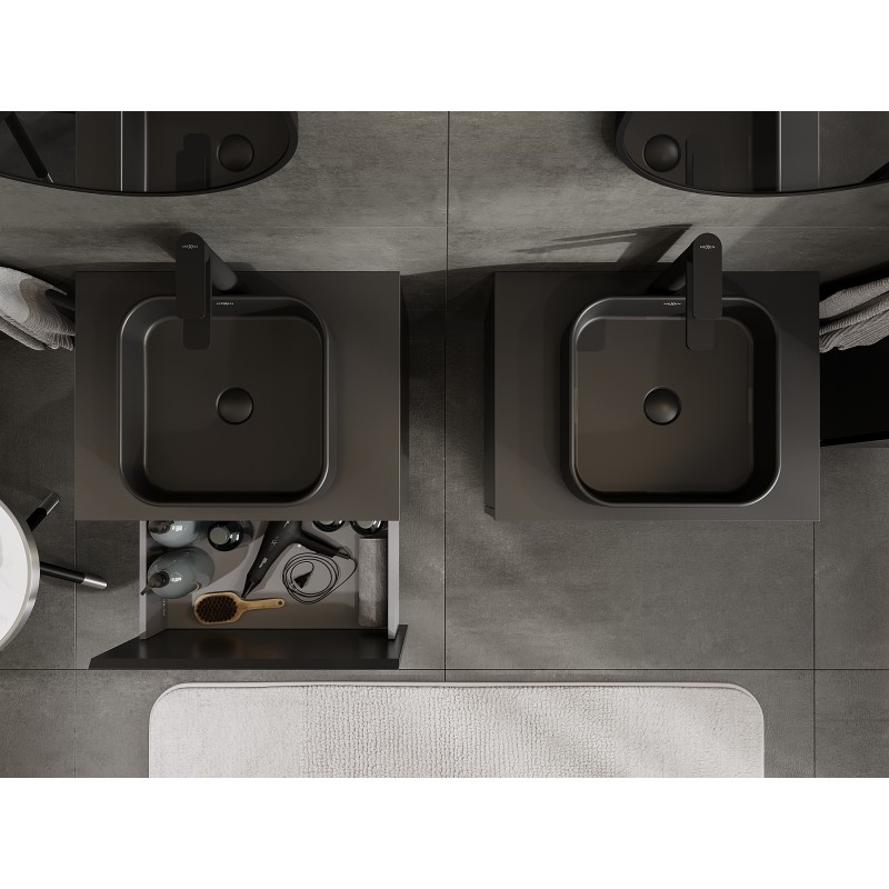 Mexen Orio fürdőszobai szekrény mosdó alá 60 cm munkalappal, 1 fiók, fekete matt - 91A10-06047-1-BFC71