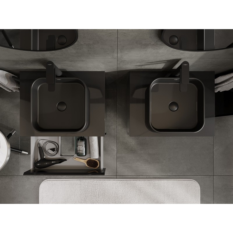 Mexen Orio dulap baie sub chiuvetă, 60 cm cu blat, 2 sertare, negru lucios - 91A10-06047-2-BFFC70