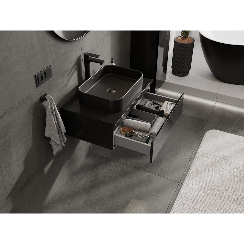 Mexen Orio dulap baie pentru lavoar 70 cm cu blat, 1 sertar, negru lucios - 91A10-07023-1-BFC70