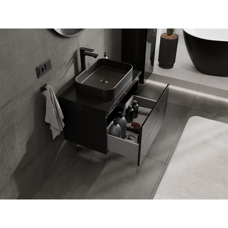 Mexen Orio dulap baie sub chiuvetă 70 cm cu blat, 1 sertar, negru lucios - 91A10-07047-1-BFC70