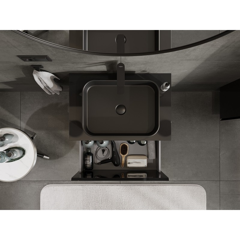 Mexen Orio dulap baie sub chiuvetă 70 cm cu blat, 1 sertar, negru lucios - 91A10-07047-1-BFC70