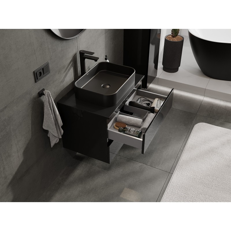 Mexen Orio dulap baie sub chiuvetă 70 cm cu blat, 2 sertare, negru lucios - 91A10-07047-2-BFFC70