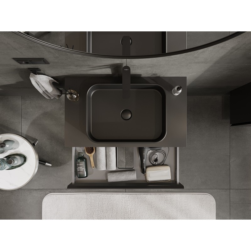 Mexen Orio fürdőszobai szekrény mosdó alatti, 80 cm-es, lappal, 1 fiókos, fekete matt - 91A10-08023-1-BFC71