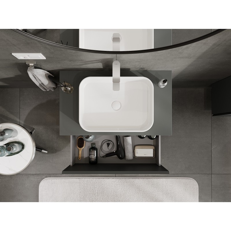 Mexen Orio fürdőszobai szekrény mosdókagyló alá 80 cm munkalappal, 1 fiókkal, matt grafit - 91A10-08047-1-BFC66