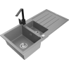 Mexen Andres chiuvetă de bucătărie din granit cu 1,5 compartimente cu picurător și baterie Rita, gri - 6515-71-670300-70