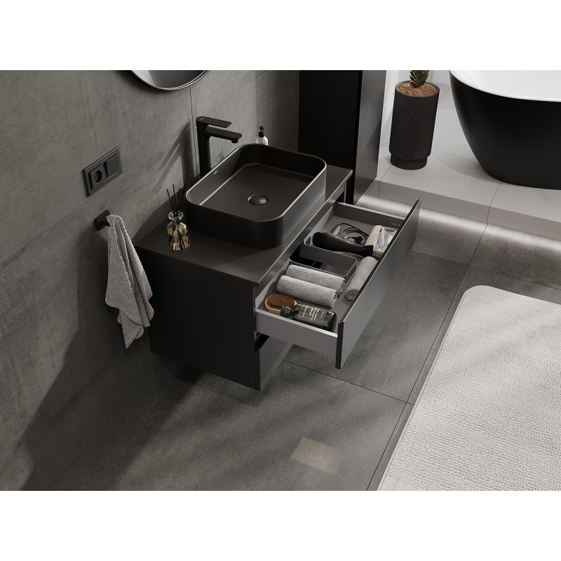 Mexen Orio fürdőszobai szekrény mosdókagyló alá, 80 cm, munkalappal, 2 fiók, fekete matt - 91A10-08047-2-BFFC71