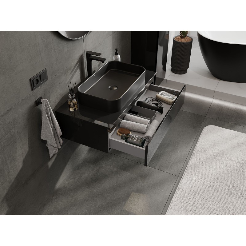Mexen Orio dulap pentru baie sub lavoar 90 cm cu blat, 1 sertar, negru lucios - 91A10-09023-1-BFC70