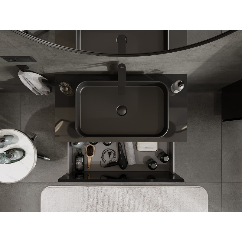 Mexen Orio dulap baie de 90 cm cu blat, 1 sertar, negru lucios - 91A10-09047-1-BFC70