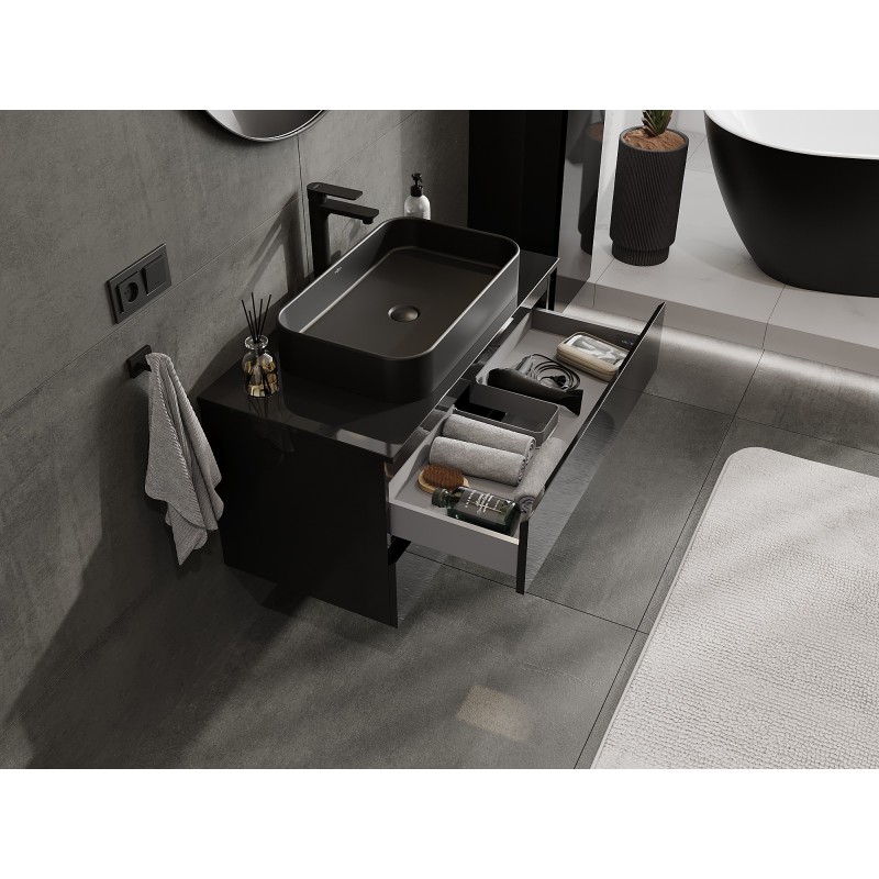 Mexen Orio dulap de baie sub chiuvetă de 90 cm cu blat, 2 sertare, negru lucios - 91A10-09047-2-BFFC70