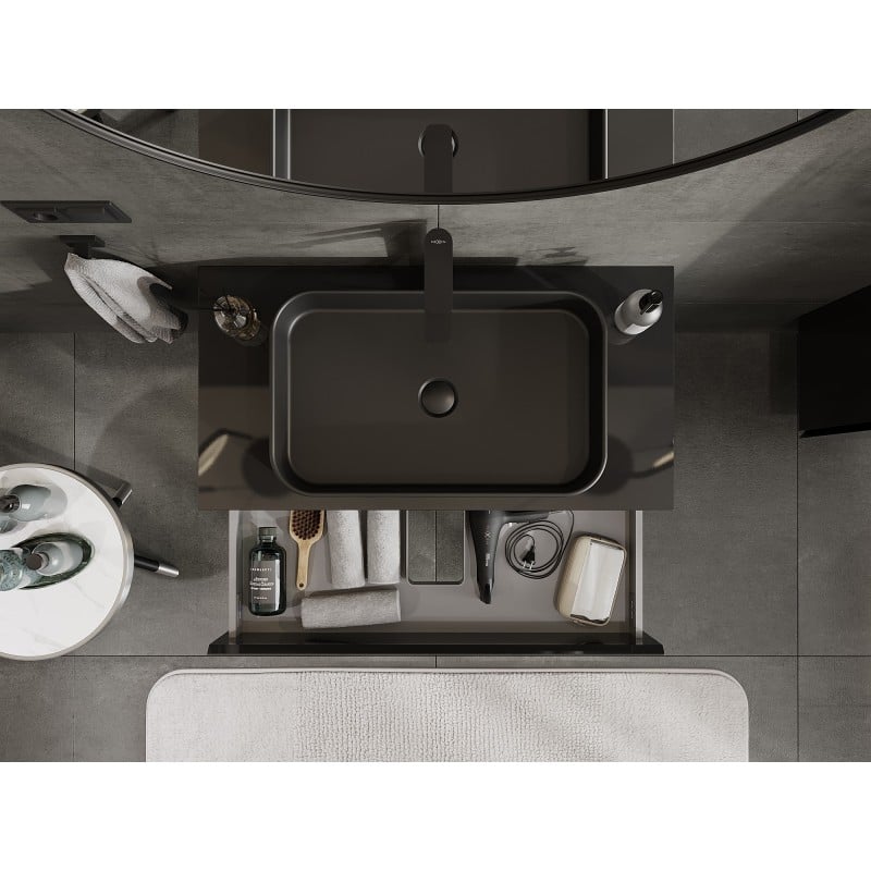 Mexen Orio mosdószekrény 90 cm-es munkalappal, 2 fiókkal, fényes fekete - 91A10-09047-2-BFFC70