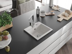 Mexen Milo 1-kamrás gránit mosogató Rita konyhai csapteleppel, fehér - 6505-20-670300-00