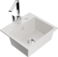 Mexen Milo chiuvetă de bucătărie din granit cu 1 compartiment și baterie de bucătărie Rita, alb - 6505-20-670300-00