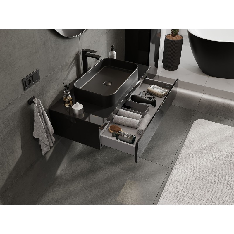 Mexen Orio dulap baie sub chiuvetă 100 cm cu blat, 1 sertar, negru lucios - 91A10-10023-1-BFC70