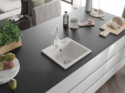 Mexen Milo gránit mosogatótálca 1 medencével és Rita konyhai csappal, fehér - 6505-20-670300-20