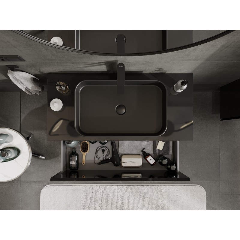 Mexen Orio dulap baie sub lavoar 100 cm cu blat, 1 sertar, negru lucios - 91A10-10047-1-BFC70