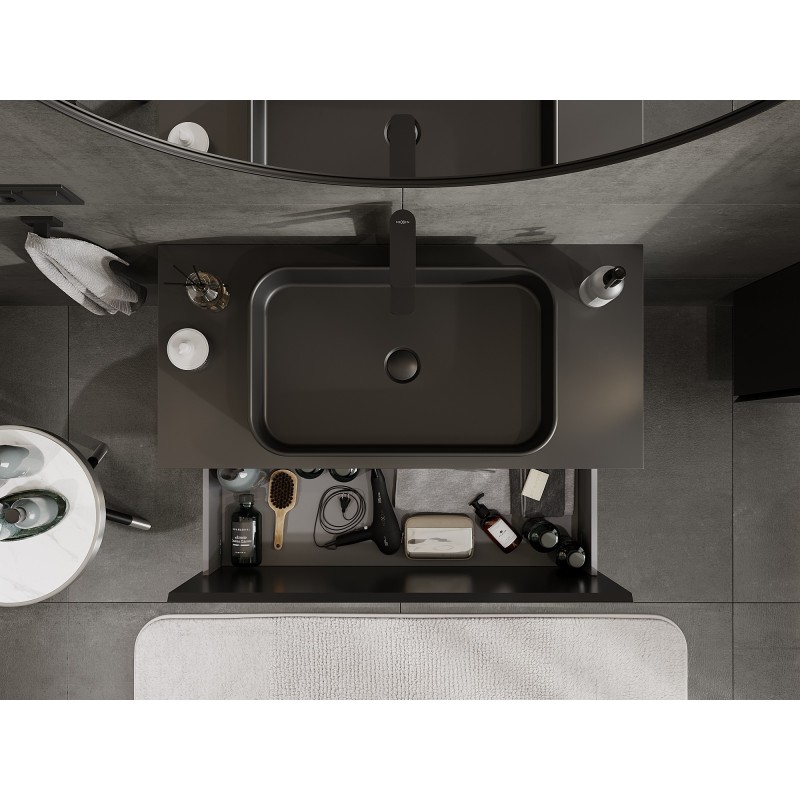 Mexen Orio fürdőszobai mosdószekrény 100 cm pulttal, 1 fiók, fekete matt - 91A10-10047-1-BFC71