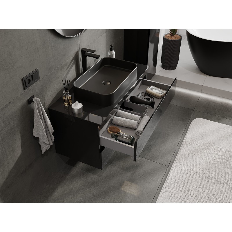 Mexen Orio dulap de baie sub chiuvetă 100 cm cu blat, 2 sertare, negru lucios - 91A10-10047-2-BFFC70